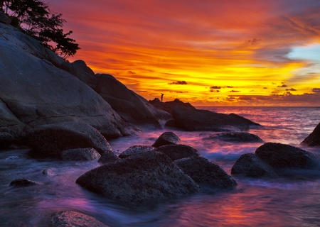 Tropical beach at sunset. Nature background の写真素材