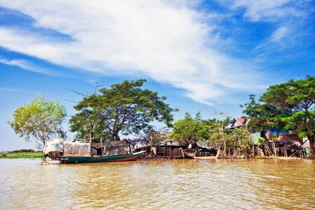 The village on the water. Tonle sap lake. Cambodiaのeditorial素材