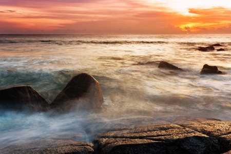 Tropical beach at beautiful sunset  Nature background の写真素材