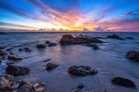 Tropical beach at beautiful sunset. Nature background の写真素材