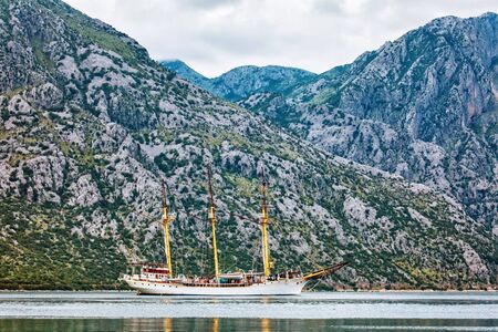 Pleasure craft in a retro style in the sea  Montenegroの写真素材