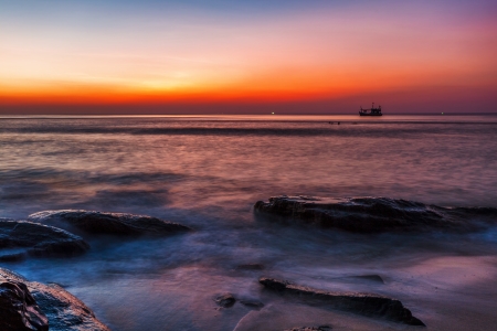 Tropical beach at beautiful sunset  Nature background の写真素材