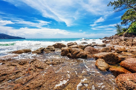 Beautiful tropical beach with  sea view, clean water   blue sky  Nature background