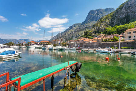 A small bay with boats  Kotor  Montenegroのeditorial素材