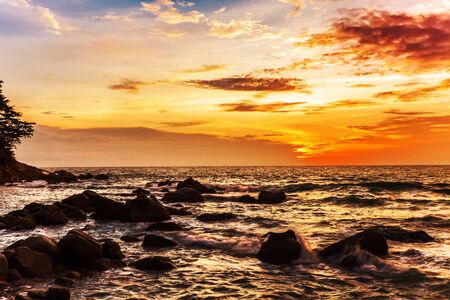 Tropical beach at beautiful sunset  Nature background の写真素材