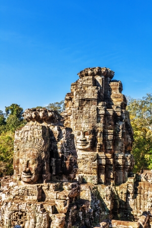 Faces of ancient Bayon Temple At Angkor Wat, Siem Reap, Cambodia の写真素材