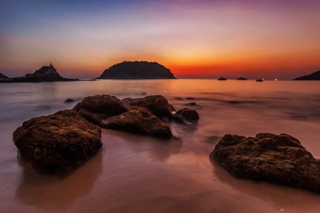 Tropical beach at beautiful sunset. Nature background の写真素材