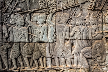 bas-relief carved on the wall of Angkor Wat, Cambodia の写真素材