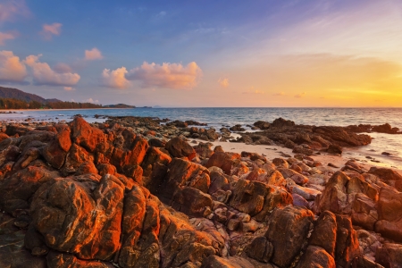 Tropical beach at beautiful sunset  Nature background の写真素材