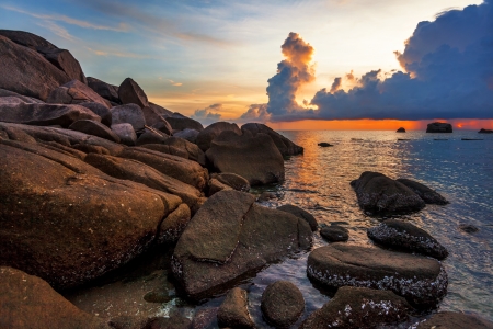 Tropical beach at beautiful sunset  Nature background の写真素材