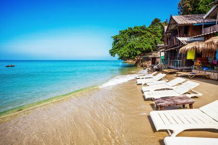 Beautiful tropical beach with  sea view, clean water   blue sky  Nature backgroundの写真素材