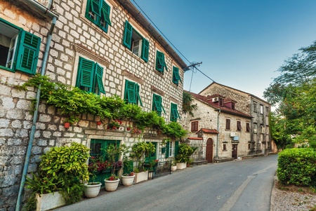 Fish-eye lens look of the old city on sky background  Kotor  Montenegroのeditorial素材