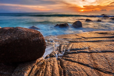 Tropical beach at beautiful sunset  Nature background の写真素材