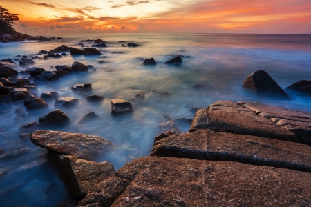 Tropical beach at beautiful sunset  Nature background の写真素材