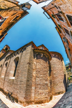 Fish-eye lens look of the old city on sky background  Kotor  Montenegroの写真素材