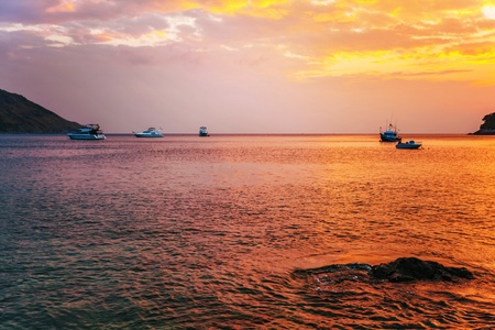 Tropical beach at beautiful sunset  Nature background の写真素材