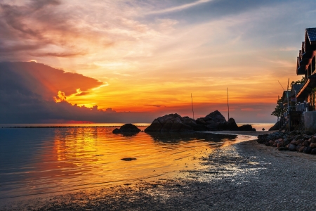 Tropical beach at beautiful sunset  Nature background の写真素材