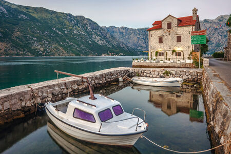Evening in sea town on mountains Montenegroのeditorial素材