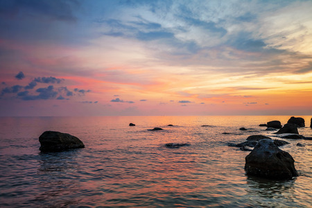 Beach at sunset at Phu Quoc island  in Vietnamの写真素材