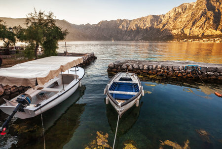 A small bay with boats  Kotor  Montenegroの写真素材