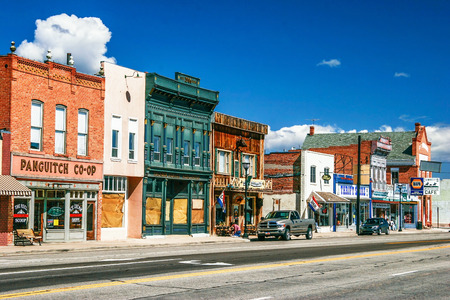 PANGUITCH, USA - MAY 7, 2007  Morning day at authentic street in style wild west  First settled by Mormon Pioneers in 1864 Panguitch is a Paiute Indian word, meaning  Big Fish   のeditorial素材