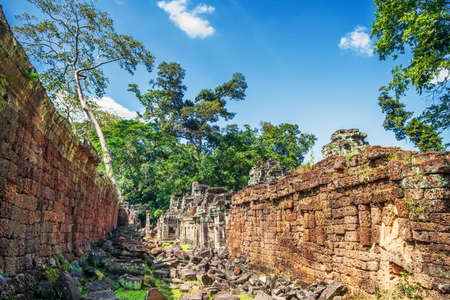 Ancient buddhist khmer temple in Angkor Wat complex, Cambodiaのeditorial素材