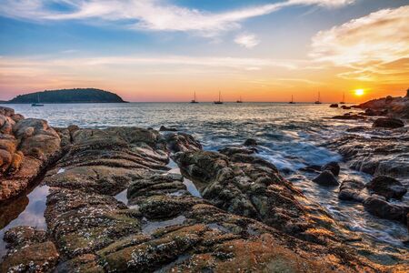 Tropical beach at beautiful sunset. Nature backgroundの写真素材