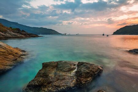 Tropical beach at beautiful sunset. Nature backgroundの写真素材
