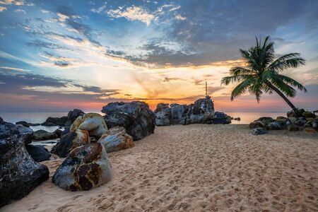 Beach at sunset at Phu Quoc island  in Vietnamの写真素材