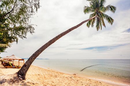 Beautiful tropical beach with  sea view, clean water & gloomy sky at Phu Quoc island  in Vietnam.の写真素材
