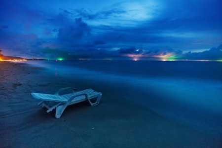 Deck chair on the beach at night. Koh Lanta. Thailandの写真素材