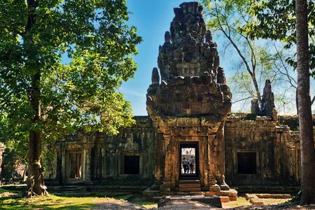 Ancient buddhist khmer temple in Angkor Wat complex, Cambodia. people are not identifiableの写真素材