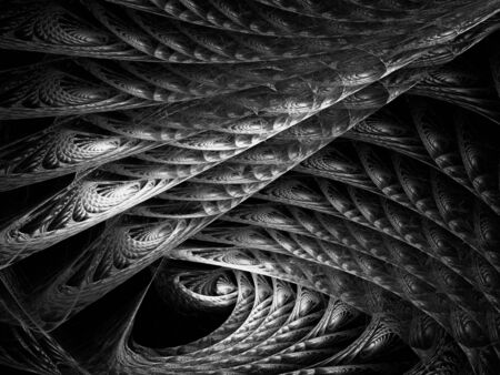 Digital abstract fractal background generated at computer in black and white.の写真素材