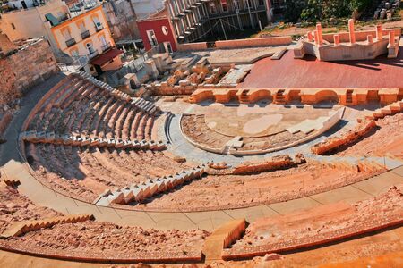 Ruins of roman amphitheater in Cartagena, Spainの写真素材