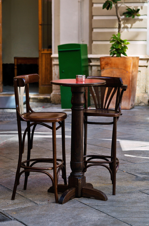 Outdoor restaurant patio on the street of Malaga. Andalusia. Spainの写真素材