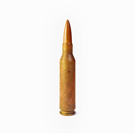 Close up on bullet shown on a white backgroundの写真素材