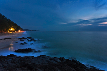 Night on the white sand tropical beach. Lanta. Thailandの写真素材