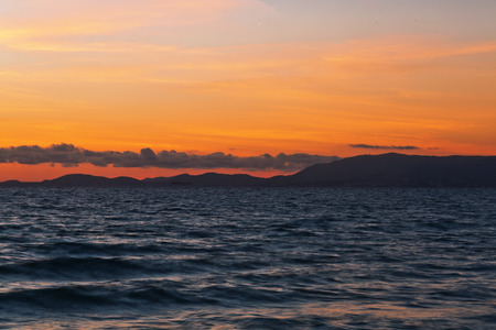 Arenal beach near Palma de Mallorca in sunset time. Mallorca island, Spain Mediterranean Sea, Balearic Islands.の写真素材