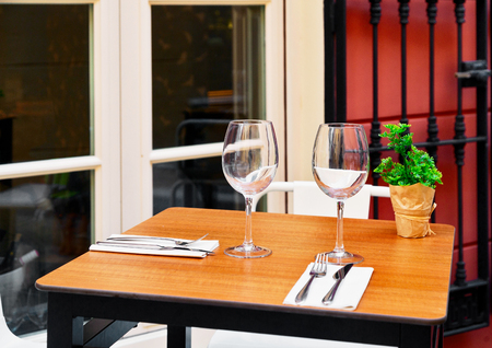 Outdoor restaurant patio on the street of Malaga. Andalusia. Spainの写真素材