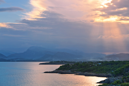 Landscape with sunset at S`illot, Bay of Pollenca near Alcudia. Mallorca. Balearic islands. Spainの写真素材