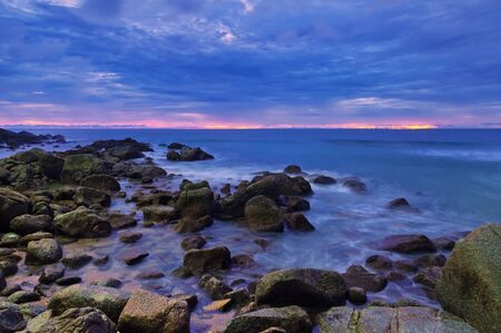 Gloomy tropical sunset at the beach. Thailand
