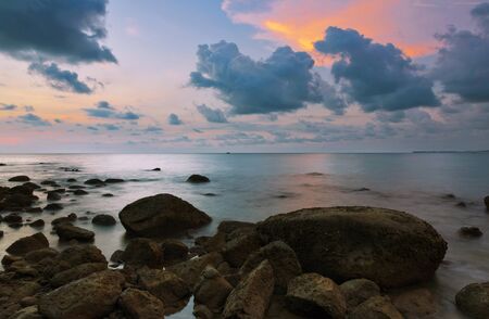 Coast of the Andaman sea at colorful sunset, Khao Lak, Thailand.の写真素材