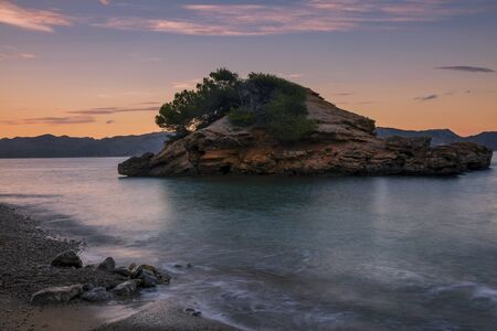 Beautiful view of rocky beach during sunset. Mallorca, Balearic islands. Spain 