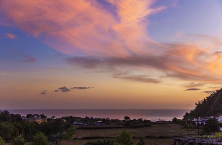 Beautiful sunset on a coast of Sao Miguel, an island of the Azores. Portugal