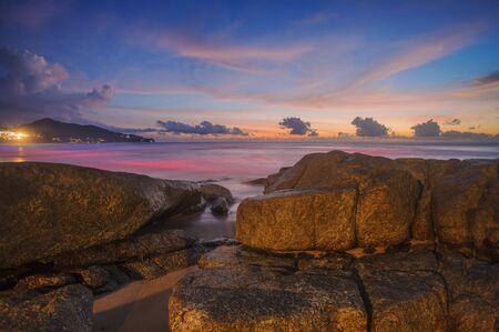 Rocks at topical beach at beautiful sunset. Nature backgroundの写真素材