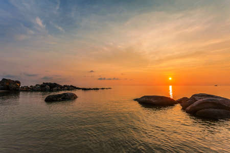 Beach at sunset at Phu Quoc island  in Vietnamの写真素材