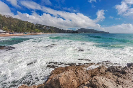 Beautiful nature landscape blue sky, rock, sea waves. Phuket, Thailandの写真素材