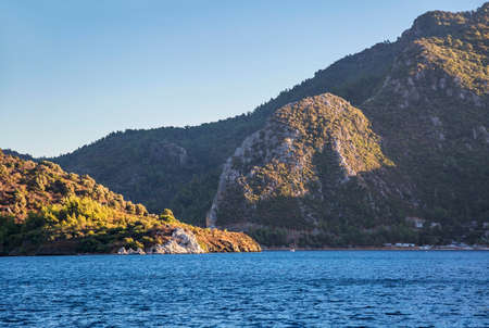 Landscape with sea and mountains at sunset. Turunc village, Turkeyの写真素材