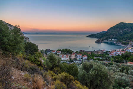 Landscape with sea and mountains at sunset. Turunc village, Turkeyの写真素材