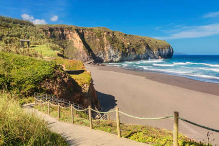 Santa Barbara black volcanic beach of Sao Miguel island of Azores, Portugalの写真素材